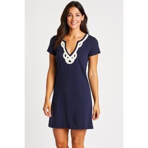 Lilly Pulitzer Navy Pima Cotton Dress Medium Resort Wear Preppy Summer nautical